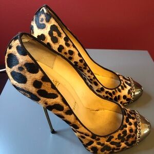 Christian Louboutin Leopard Print Calf Hair Luxor Metalipp Pumps size 42
